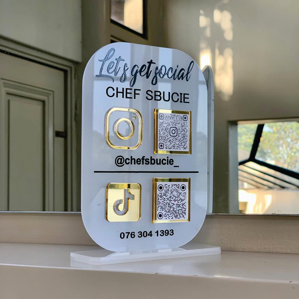 Acrylic social media with 2 icons and QR codes