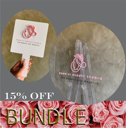 Layered Acrylic Logo Sign and Hand Mirror Bundle for Beauty Businesses