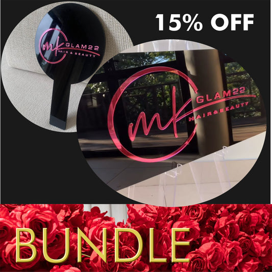 Layered Acrylic Logo Sign and Hand Mirror Bundle for Beauty Businesses