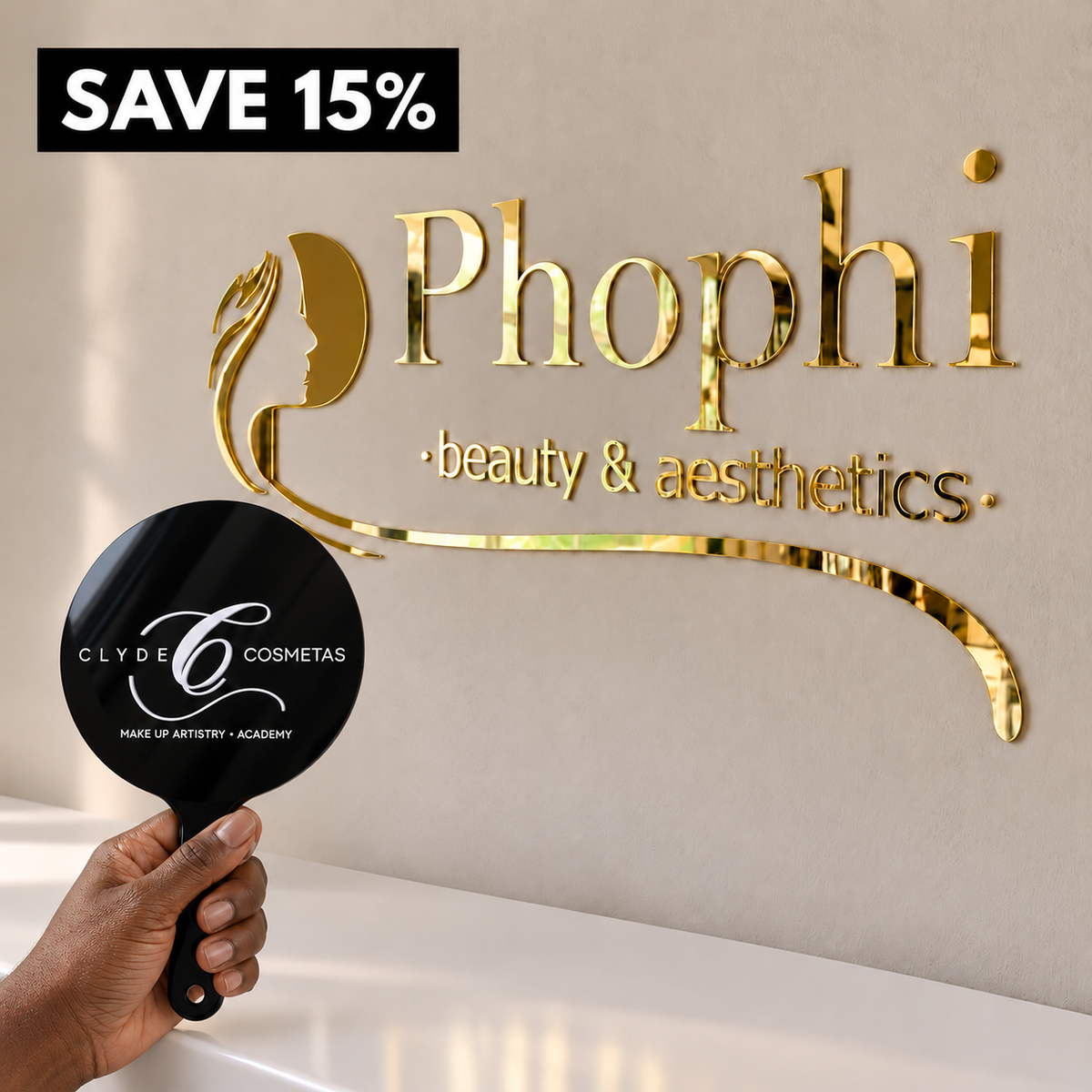 ManiMani custom logo plaque and handheld acrylic mirror branding bundle