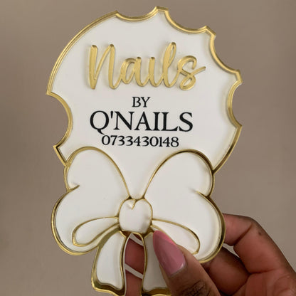 Nailfie Bow disk - Custom Acrylic Branding Prop for Nail Techs & Beauty Salons
