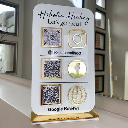 Personalized Acrylic Social Media Sign – 3 QR Codes for Easy Access