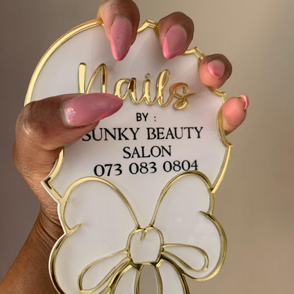 Nailfie Bow disk - Custom Acrylic Branding Prop for Nail Techs & Beauty Salons