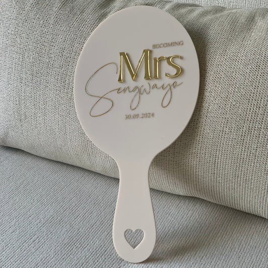 "Becoming Mrs". Hand mirror