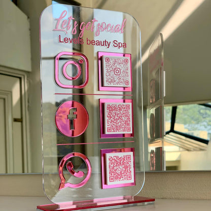 Personalized Acrylic Social Media Sign – 3 QR Codes for Easy Access