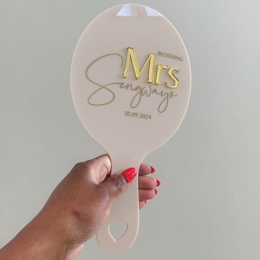 "Becoming Mrs". Hand mirror