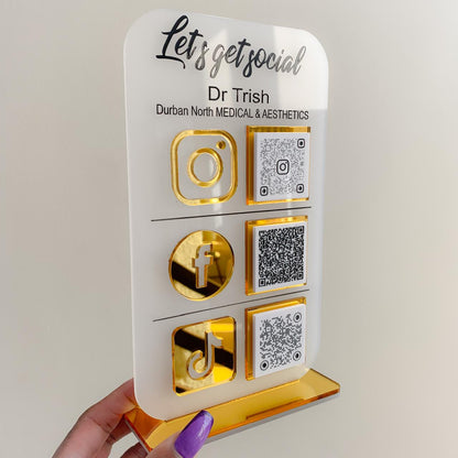 Personalized Acrylic Social Media Sign – 3 QR Codes for Easy Access