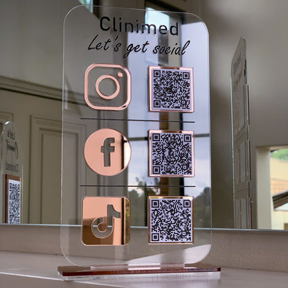 Personalized Acrylic Social Media Sign – 3 QR Codes for Easy Access