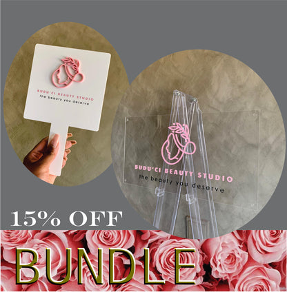 Layered Acrylic Logo Sign and Hand Mirror Bundle for Beauty Businesses