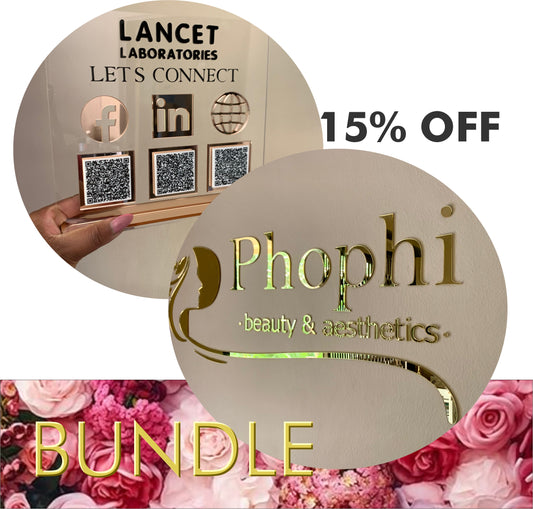 Start-Up Signage Bundle – Custom Logo Plaque + Social Media Display Sign