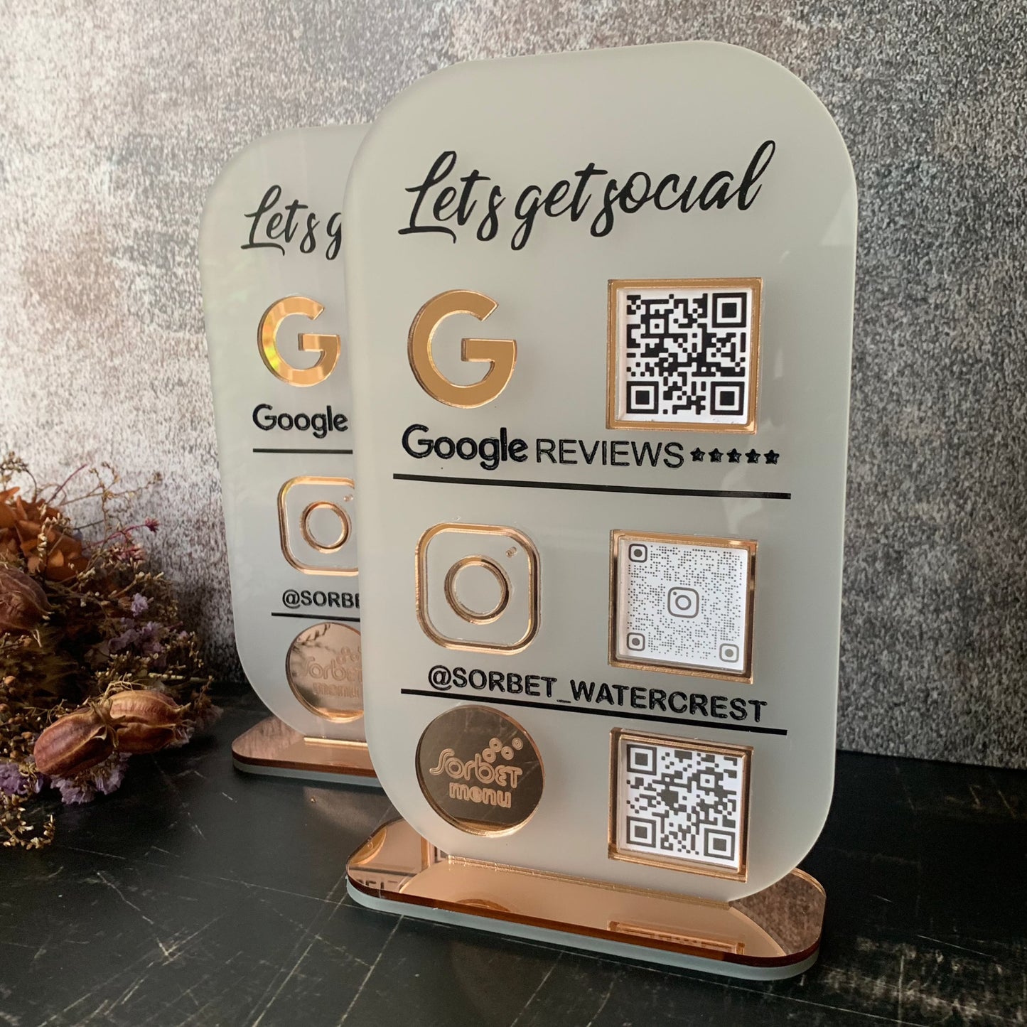 Acrylic Social Media sign - 3 QR Codes