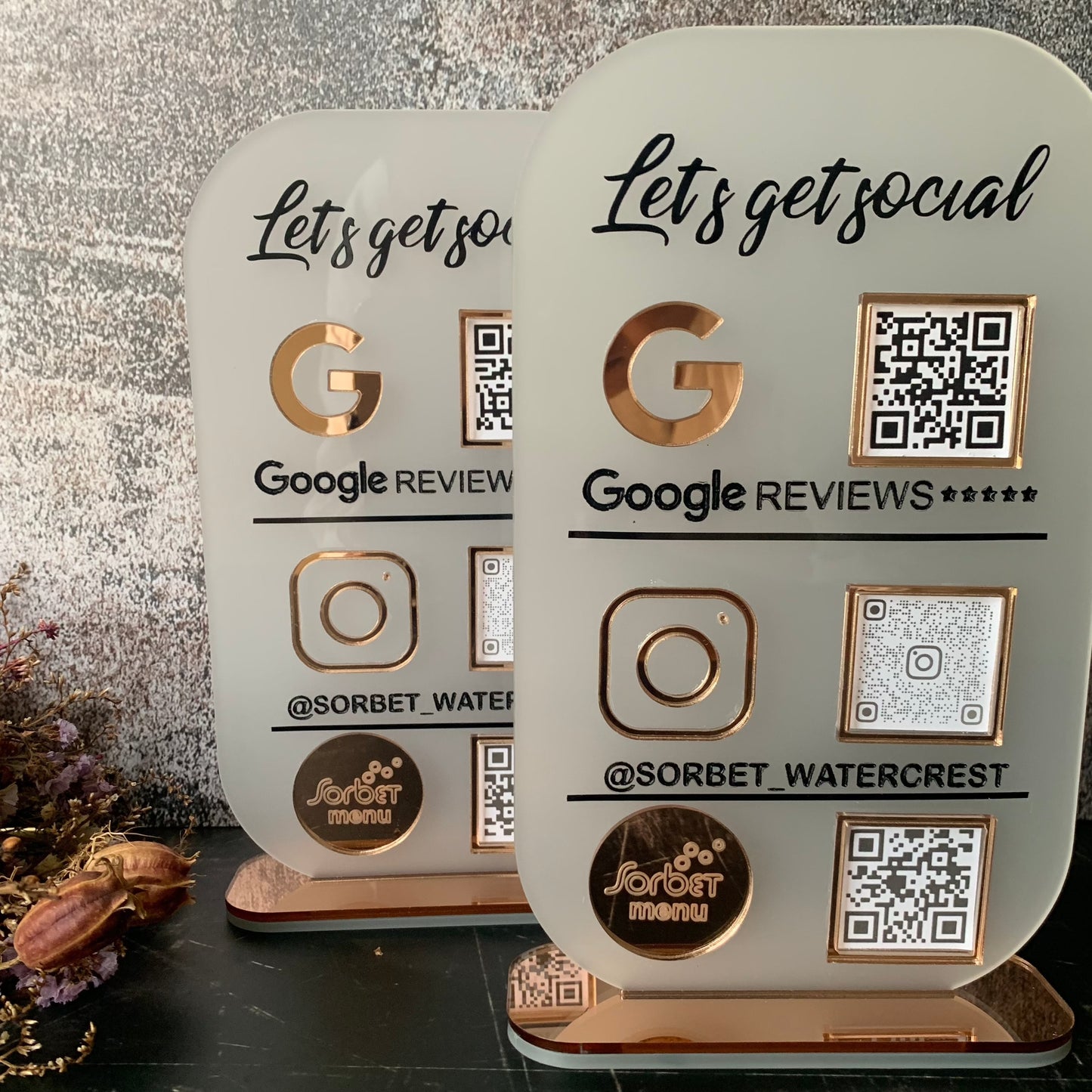 Acrylic Social Media sign - 3 QR Codes