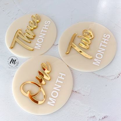 Baby Milestone Disks – Cream &amp; Bronze Acrylic (Set of 12)